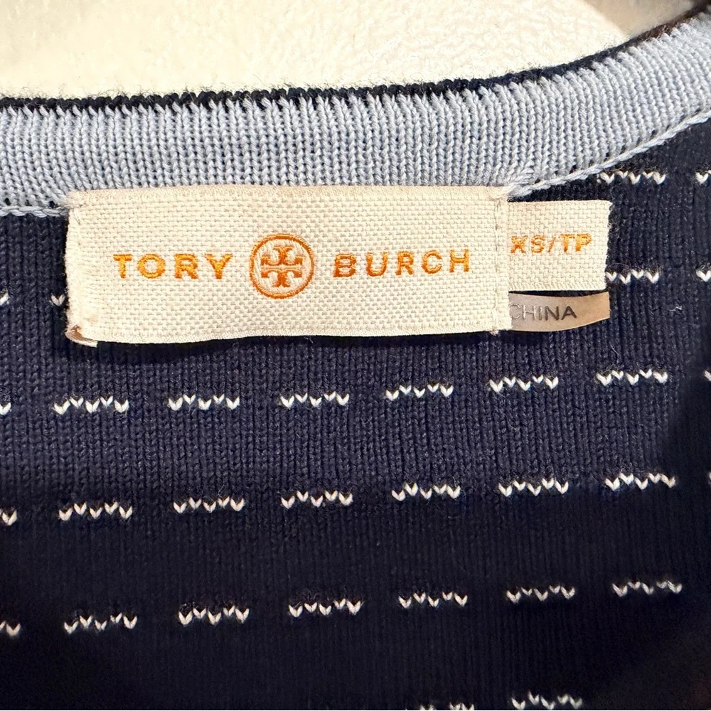 Tory Burch Navy Cardigan Sweater Long Sleeve Zipper Sweater Cotton &Nylon Blend